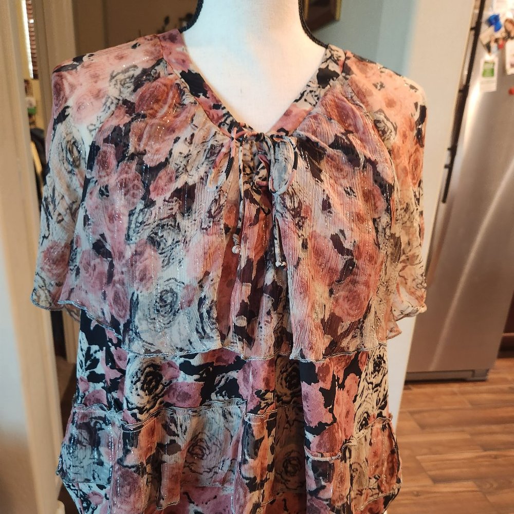 Lucky pink and Black layered Blouse XL
